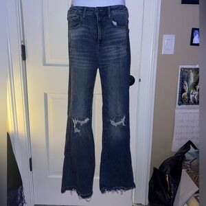 American Eagle Outfitters Dark Blue Distressed Flare Jeans